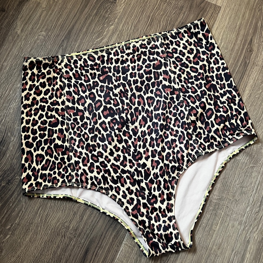 Kortni Jeane Leopard High Waist Swim Bottoms 2XL